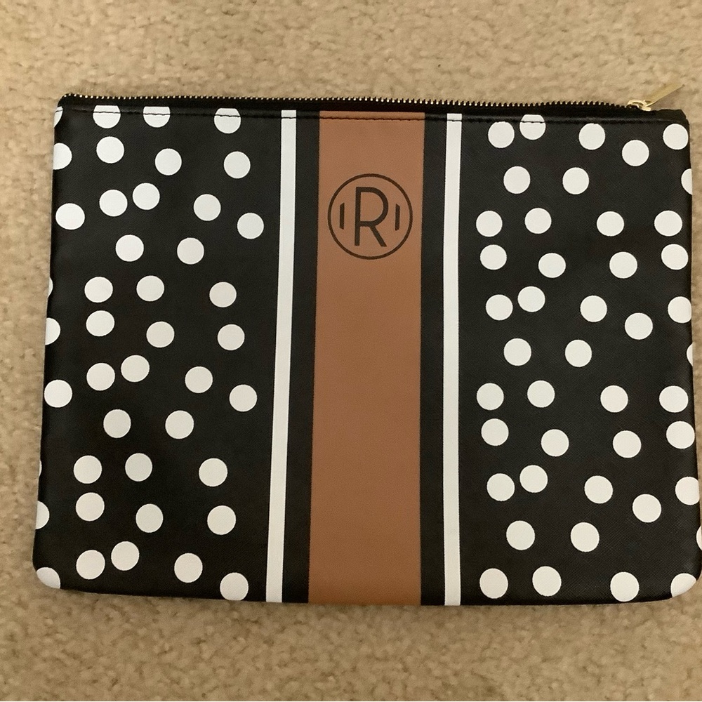 Chic Polka Dot Clutch with Brown Accent & “R”